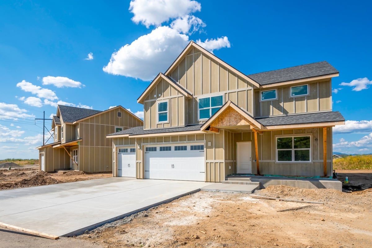 Newly built homes along a street in a Parrish, Florida residential development